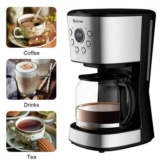 12-cup LCD Display Programmable Coffee Maker Brew Machine - Color: Black