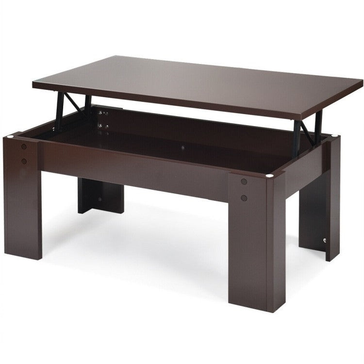 Farmhouse Lift-Top Coffee Table Laptop Desk in Espresso Brown Wood Finish