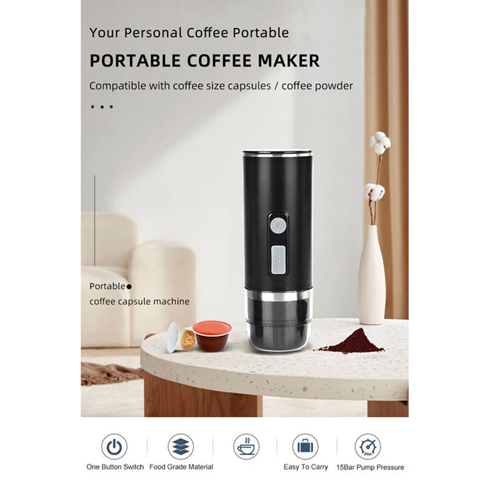 Portable Electric Espresso Machine Type-C Charging Wireless High-Voltage Coffee Maker for Camping Hiking Black